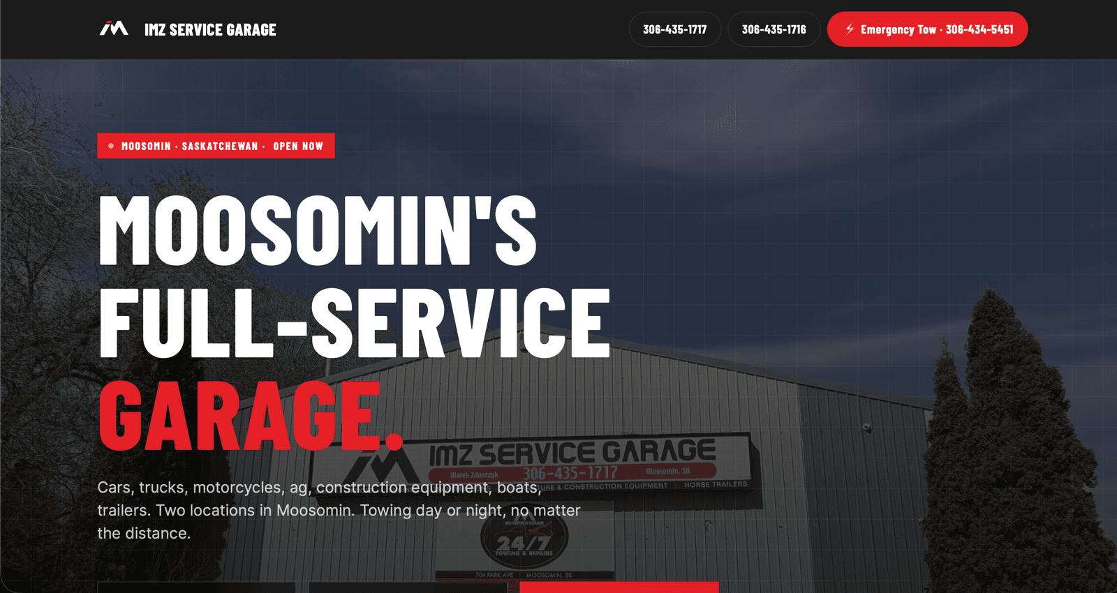 Homepage of the IMZ Service Garage website.